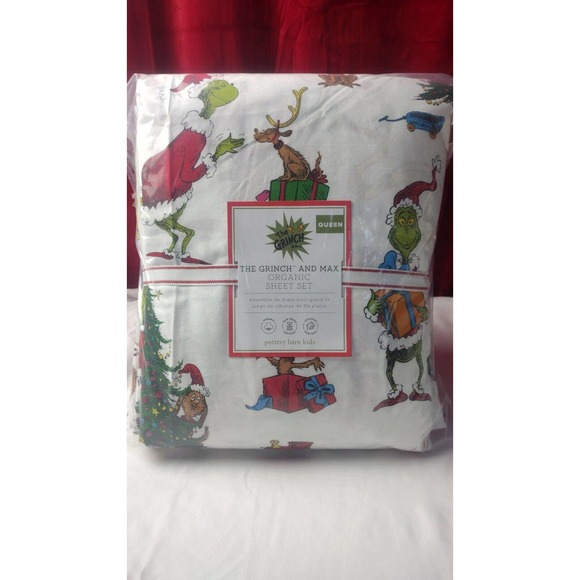 Pottery Barn Other - Pottery Barn ~Dr. Seuss's The Grinch & Max Organic Sheet Set Queen